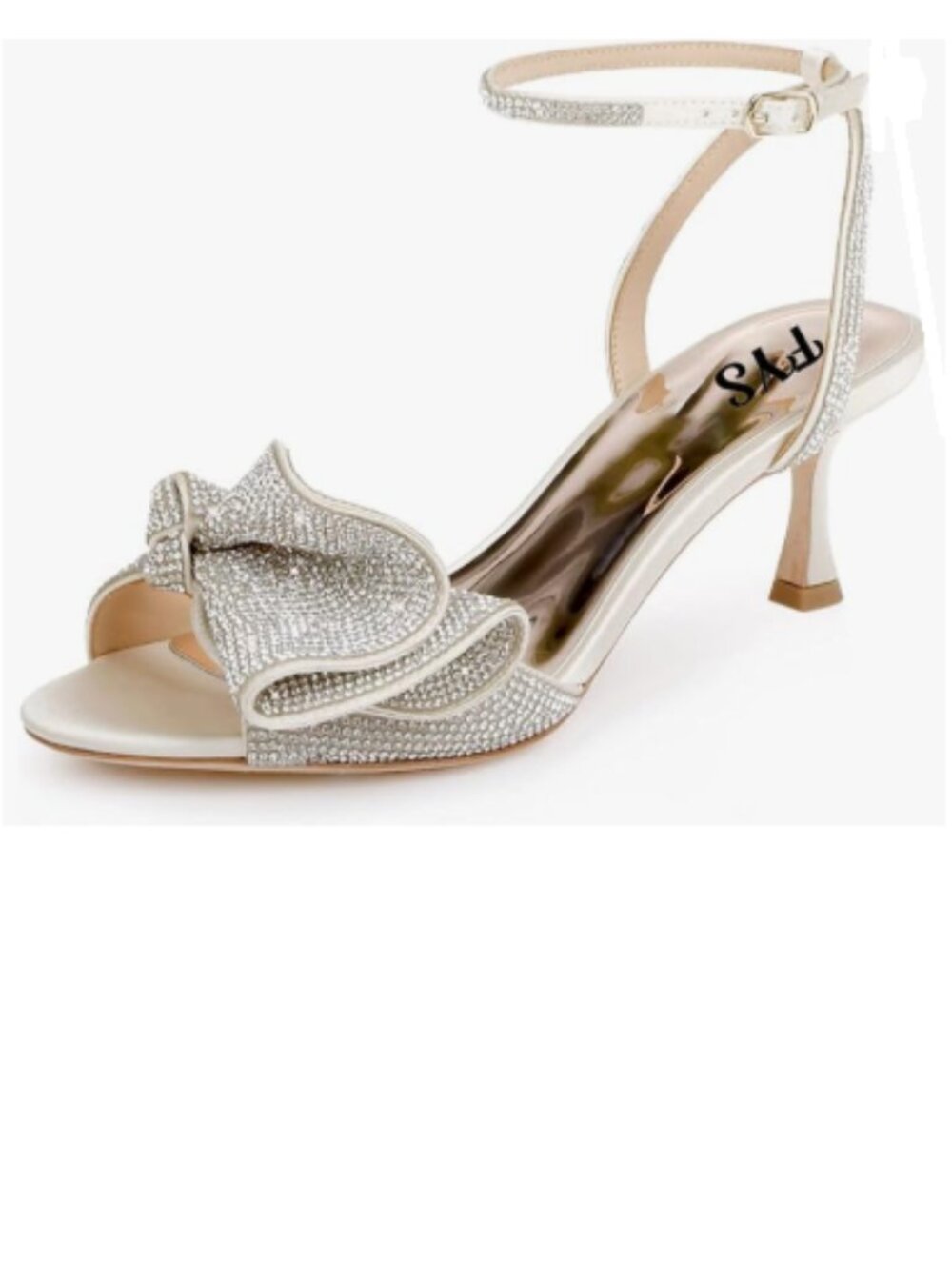 FYS Silver Cute Rhinestones Bow Peep Toe Mid Heel Ankle Strap Sandals